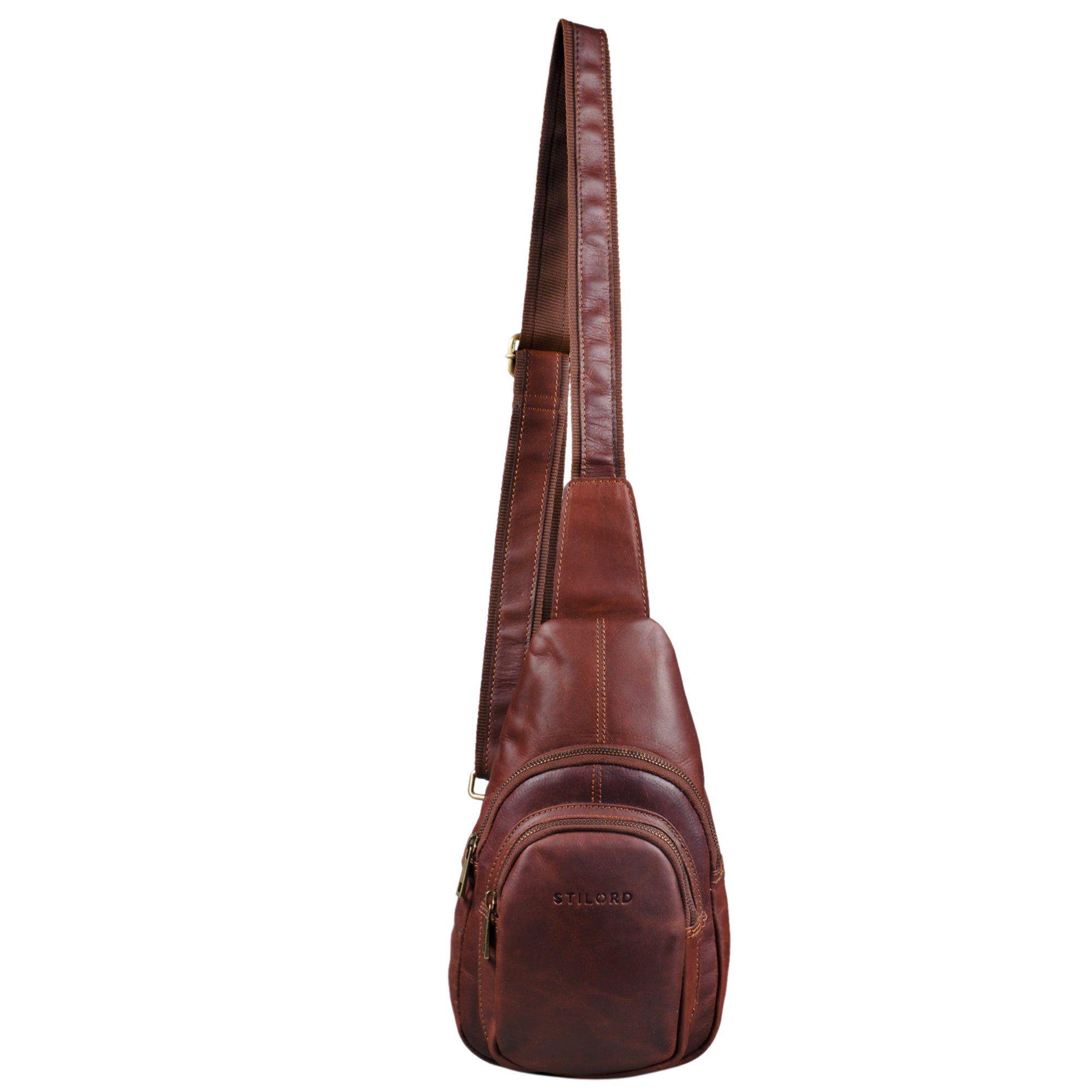 Braune Brusttasche echtes Vintage Leder