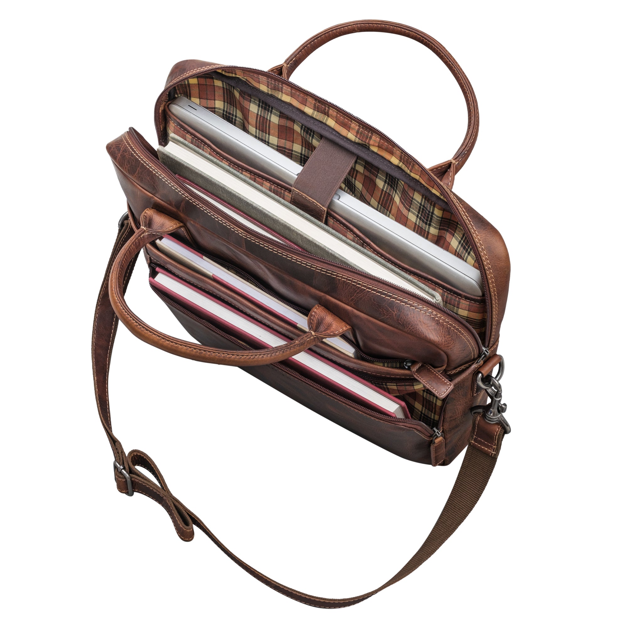 Große Bürotasche Leder braun mit vielen Fächern