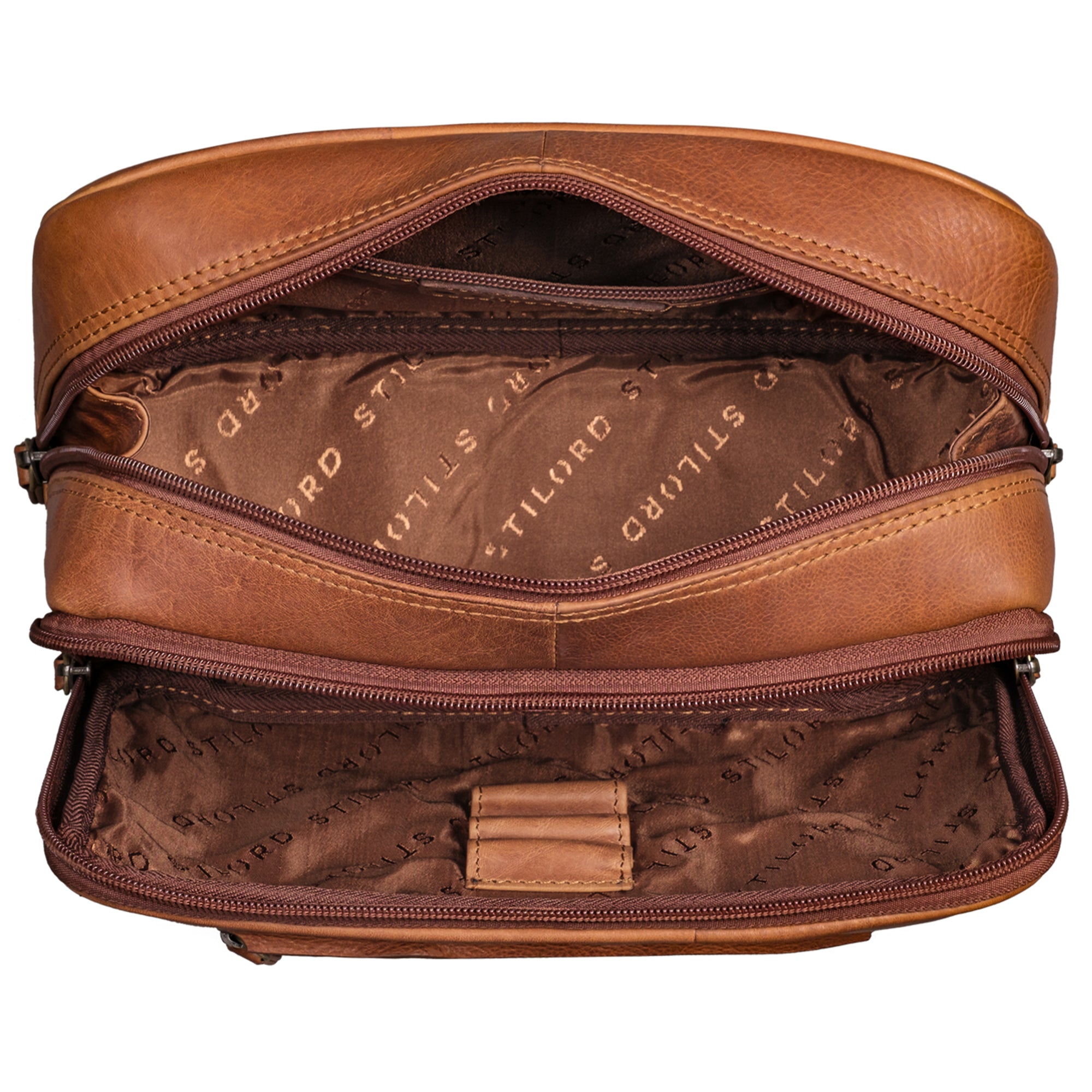 Kulturbeutel Herren Leder cognac