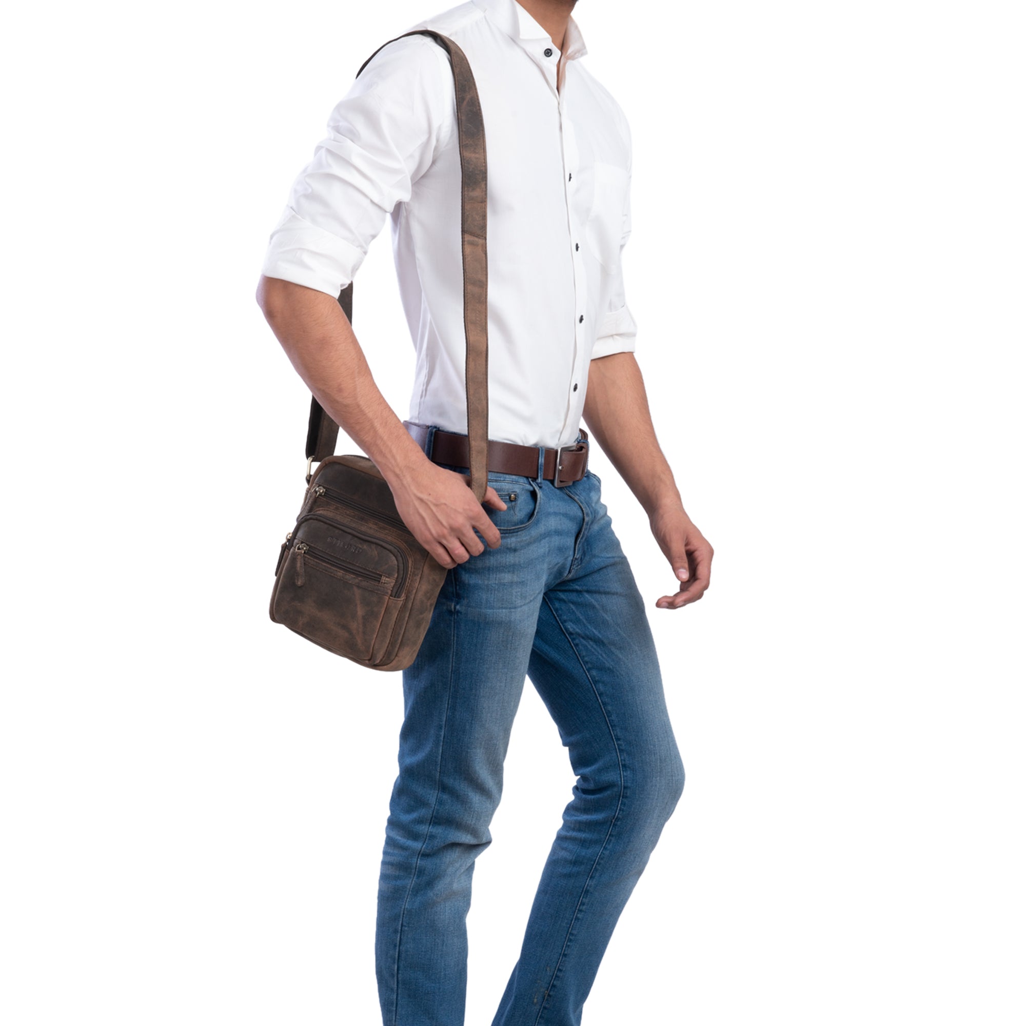 Messenger-Bag leder herren mann hell-braun