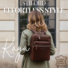 leather womens backpack medium travel cognac