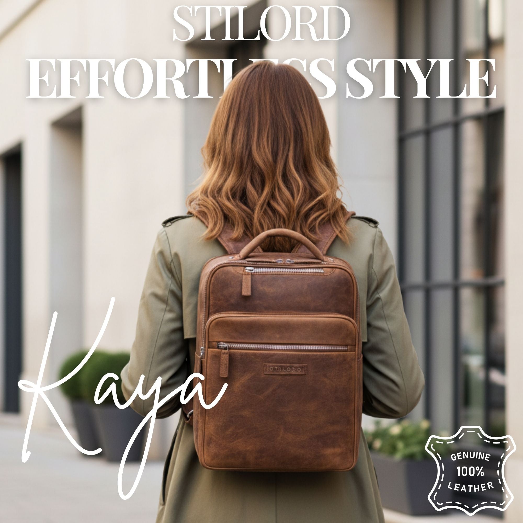 genuine leather laptop rucksack for women brown