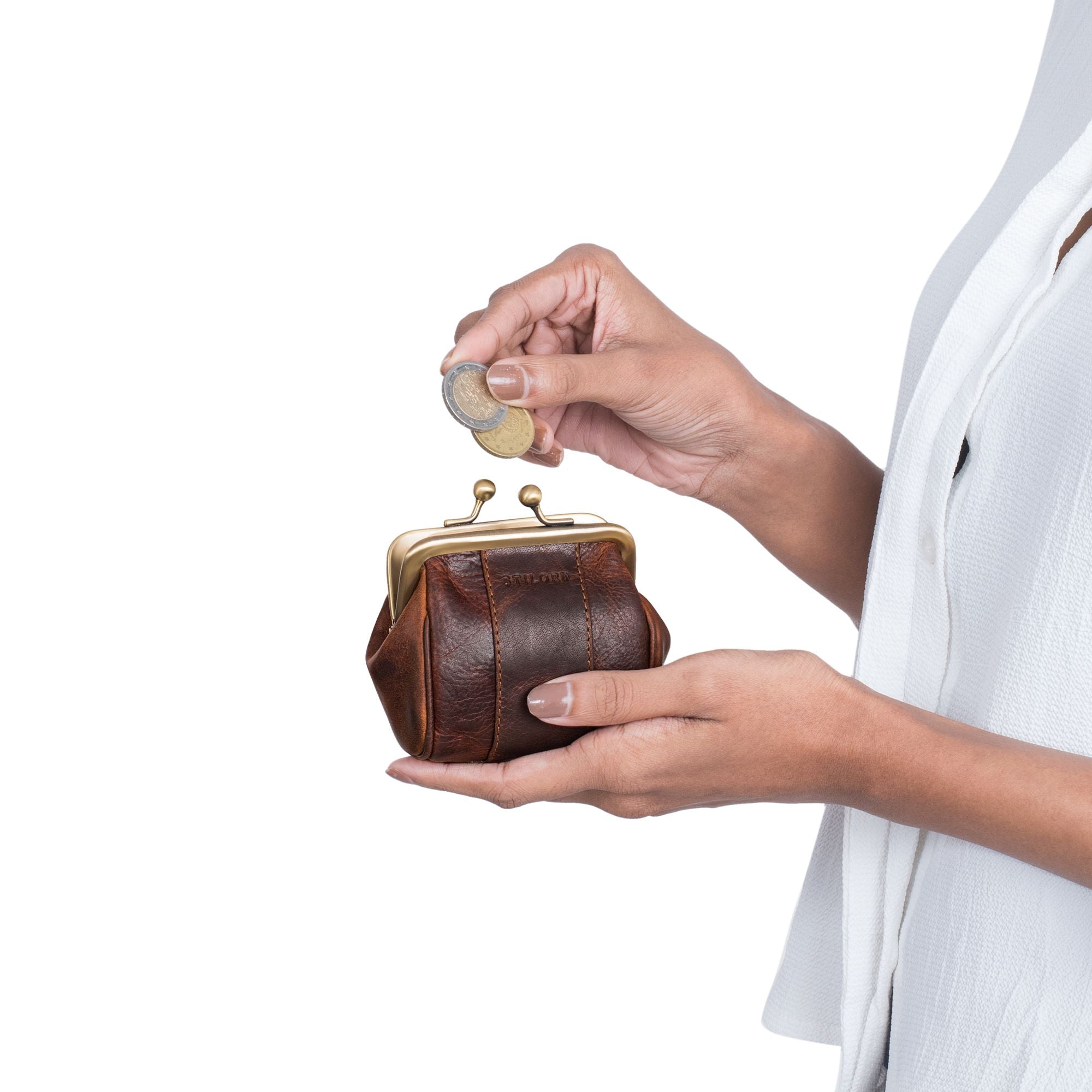 Kleines Portemonnaie Leder Damen Cognac