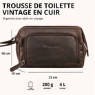 Trousse de toilette en cuir véritable couleur zamora marron, vue de face avec embossage STILORD et fermeture éclair
