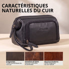 Trousse de toilette en cuir noire Henry, vue avant avec marquage STILORD et poignée
