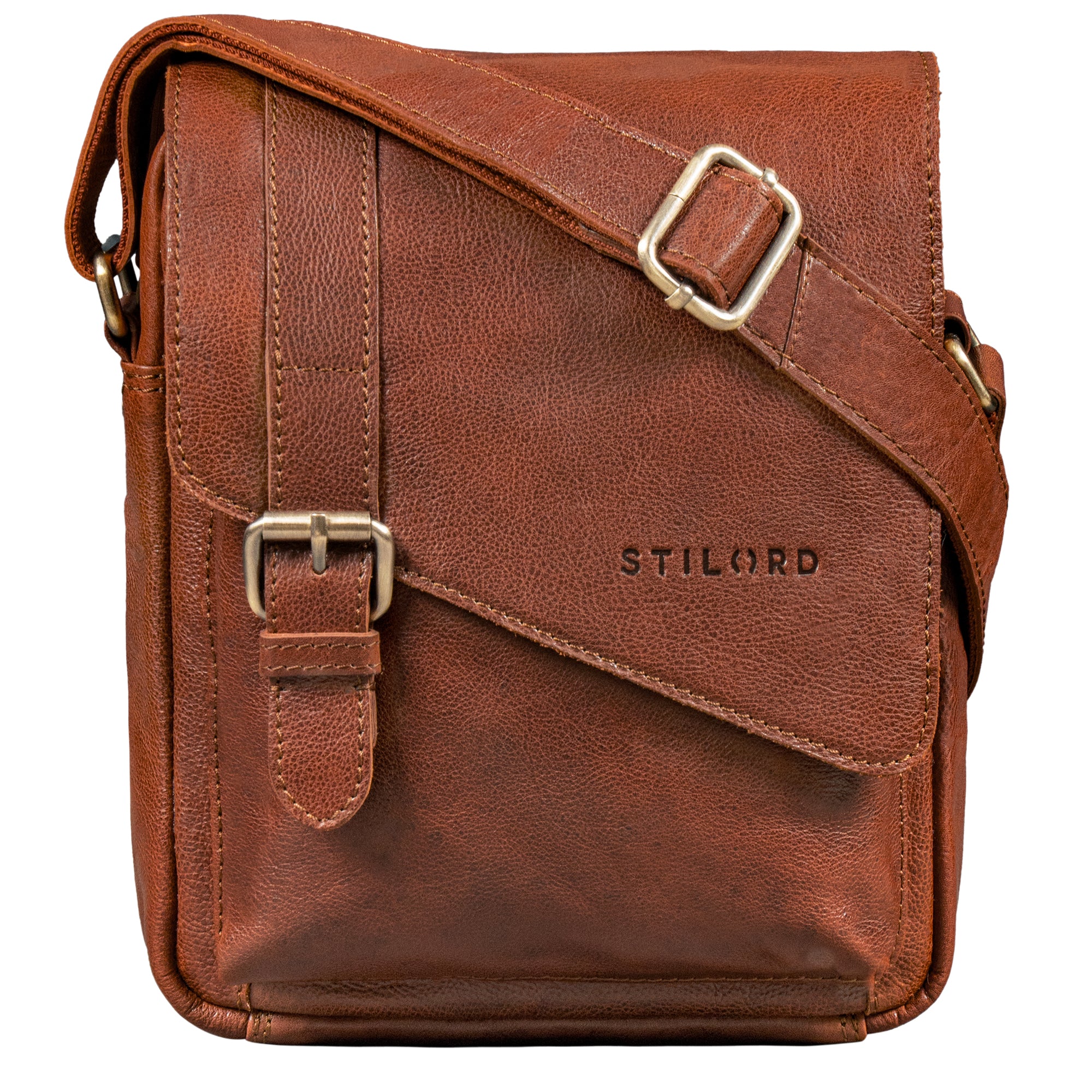 Kleine Braune Herrenhandtasche Leder für 8 Zoll Tablet mit Magnetverschluss und Schnalle