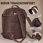 Brauner Leder-Rucksack, Rückseite mit gepolstertem Rückenpanel, verstellbaren Schultergurten und Ledergriff