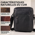 kleine schwarze Schultertasche aus echtem Leder, frontale Ansicht mit aufgesetztem Reißverschlussfach und verstellbarem Riemen