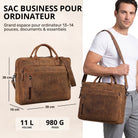 Braune Business-Tasche aus Rindsleder (bergamo), Frontansicht mit Schultergurt, Modell trägt sie, passend für 13–14 Zoll Laptop