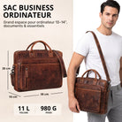 Braune Leder-Business-Tasche mit Laptopfach 13–14 Zoll, Fronttasche, Modell trägt sie über der Schulter